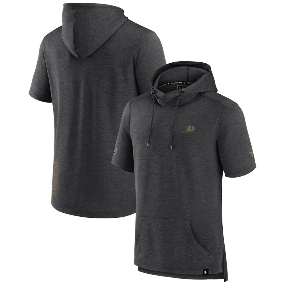 NHL Anaheim Ducks Fanatics Authentic Pro Short Sleeve Pullover Hoodie - Heather Charcoal