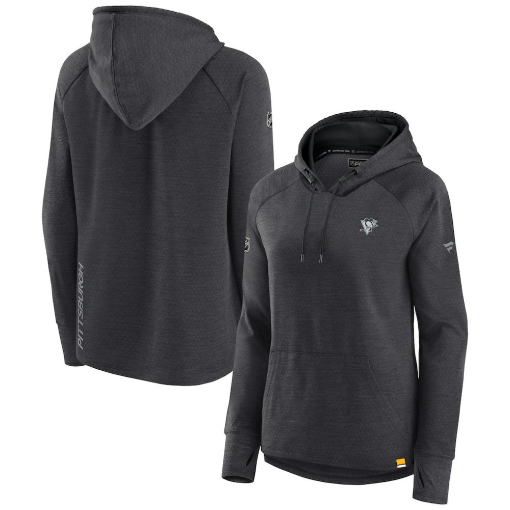NHL Pittsburgh Penguins Fanatics Women's Authentic Pro Pullover Hoodie - Heather Charcoal