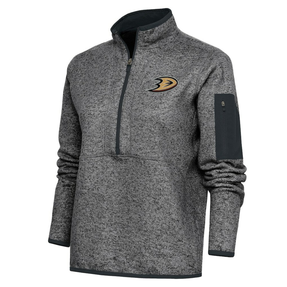 NHL Anaheim Ducks Antigua Women's Team Logo Fortune Quarter-Zip Jacket - Heather Charcoal