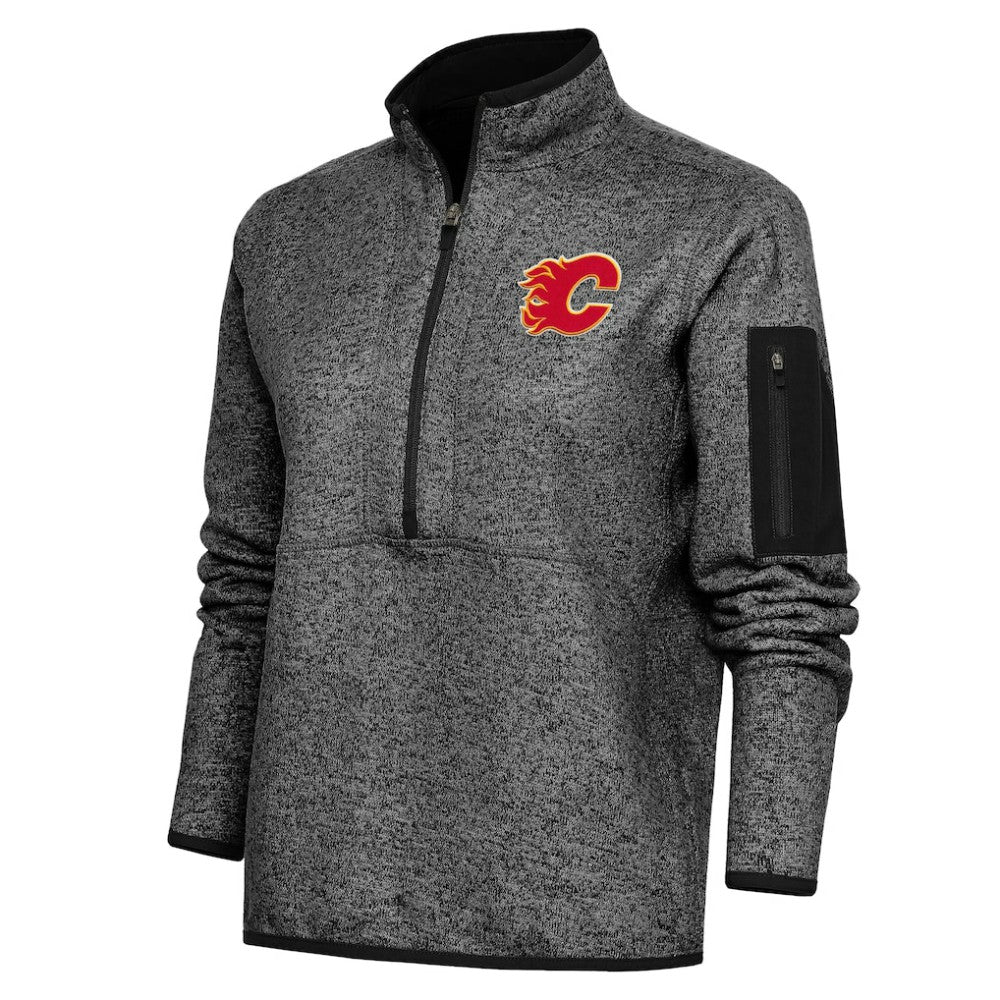 NHL Calgary Flames Antigua Women's Team Logo Fortune Quarter-Zip Jacket - Heather Black