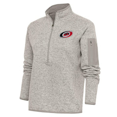 NHL Carolina Hurricanes Antigua Women's Team Logo Fortune Quarter-Zip Jacket - Oatmeal