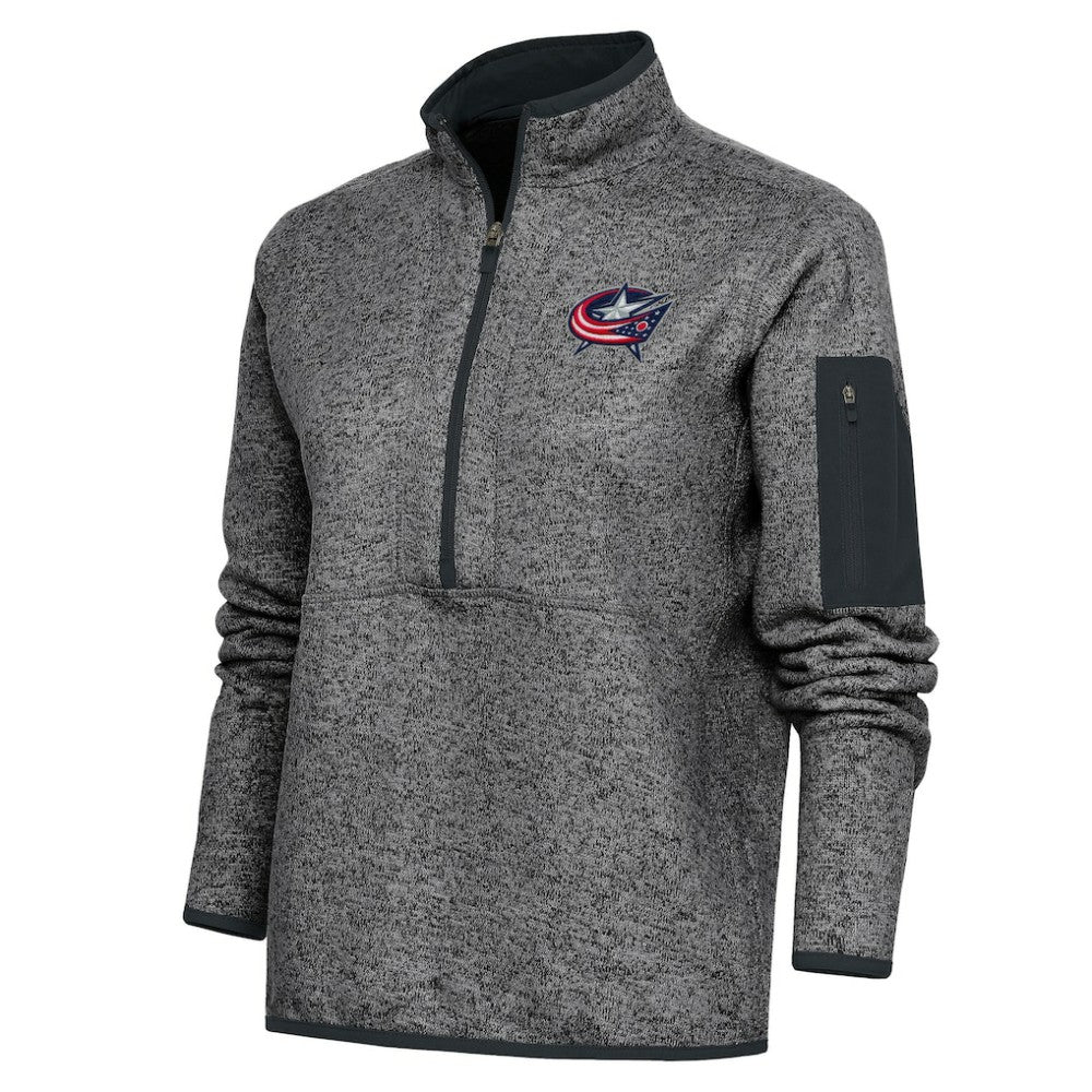 NHL Columbus Blue Jackets Antigua Women's Team Logo Fortune Quarter-Zip Jacket - Heather Charcoal
