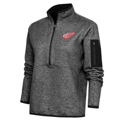NHL Detroit Red Wings Antigua Women's Team Logo Fortune Quarter-Zip Jacket - Heather Black