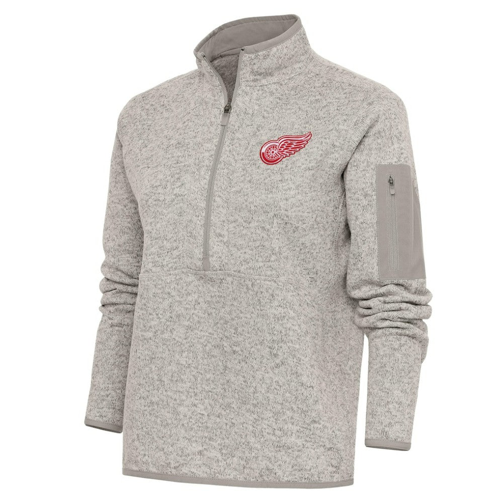 NHL Detroit Red Wings Antigua Women's Team Logo Fortune Quarter-Zip Jacket - Oatmeal