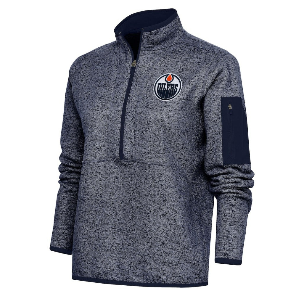 NHL Edmonton Oilers Antigua Women's Team Logo Fortune Quarter-Zip Jacket - Heather Navy