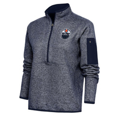 NHL Edmonton Oilers Antigua Women's Team Logo Fortune Quarter-Zip Jacket - Heather Navy
