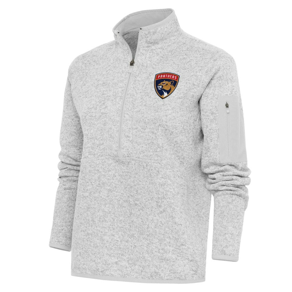 NHL Florida Panthers Antigua Women's Team Logo Fortune Quarter-Zip Jacket - Heather Gray
