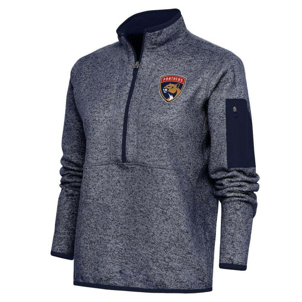 NHL Florida Panthers Antigua Women's Team Logo Fortune Quarter-Zip Jacket - Heather Navy