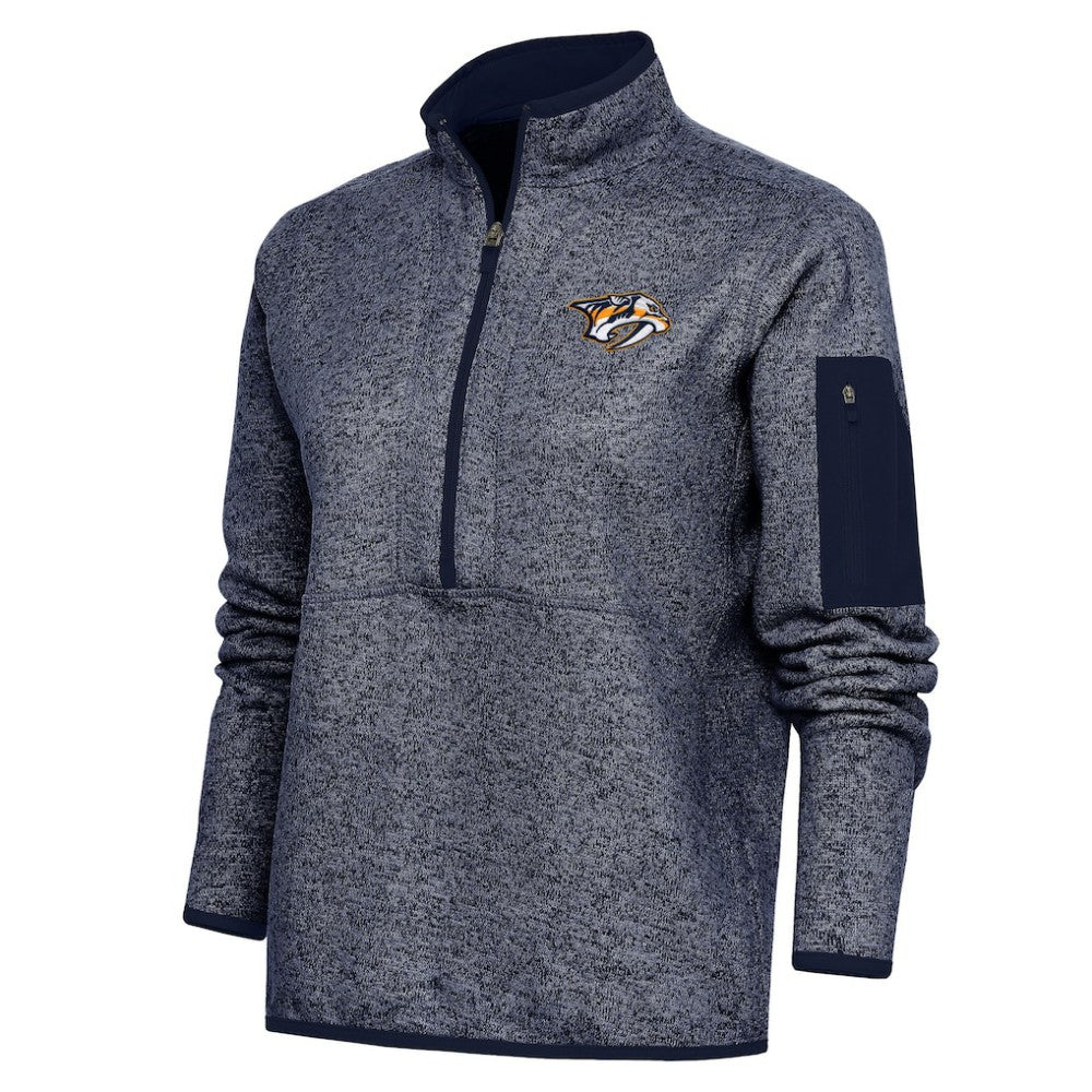 NHL Nashville Predators Antigua Women's Team Logo Fortune Quarter-Zip Jacket - Heather Navy