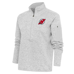 NHL New Jersey Devils Antigua Women's Team Logo Fortune Quarter-Zip Jacket - Heather Gray