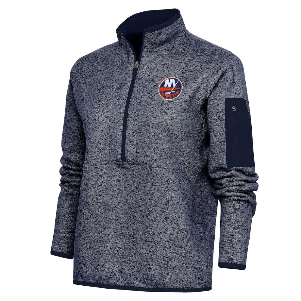 NHL New York Islanders Antigua Women's Team Logo Fortune Quarter-Zip Jacket - Heather Navy