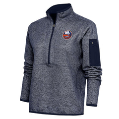 NHL New York Islanders Antigua Women's Team Logo Fortune Quarter-Zip Jacket - Heather Navy