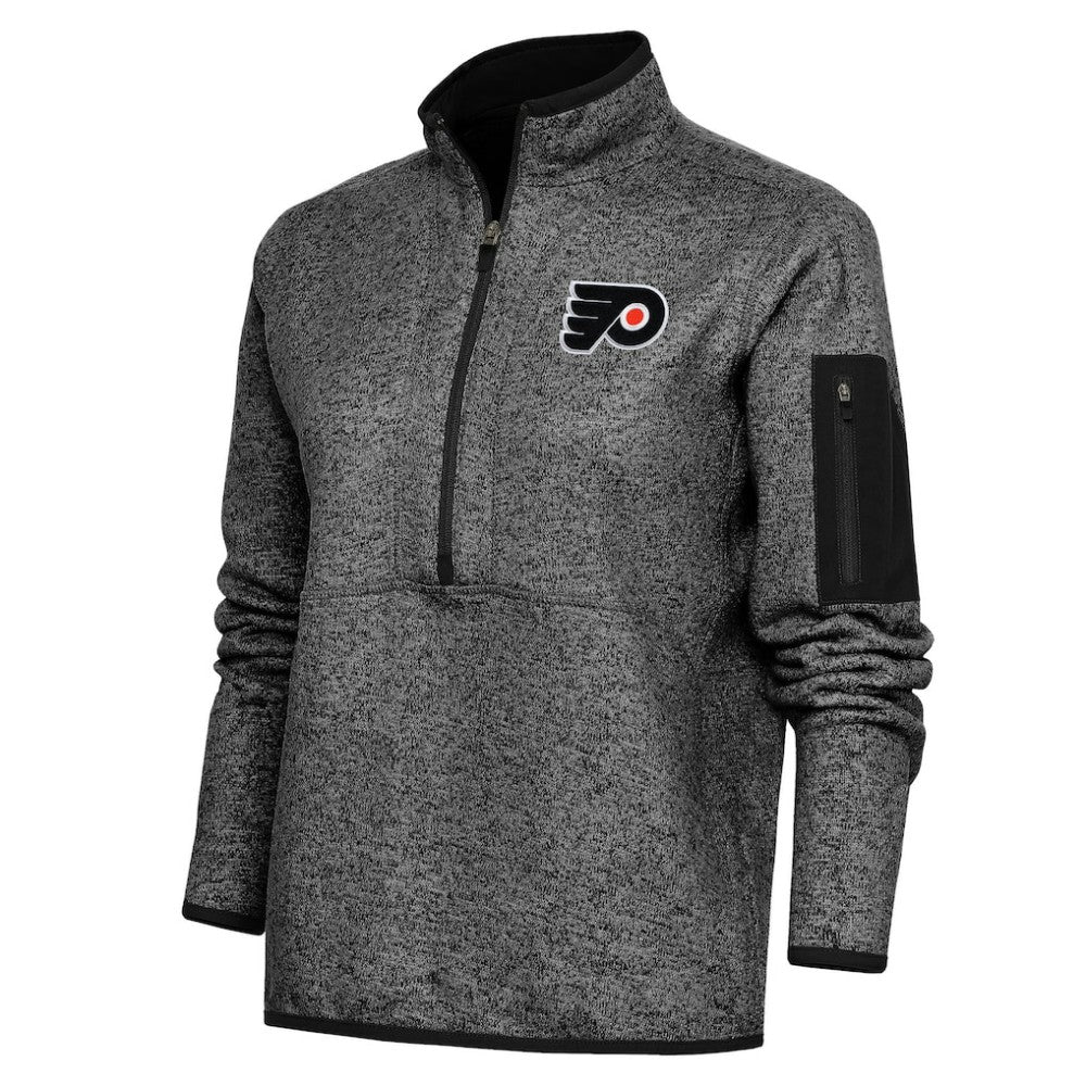 NHL Philadelphia Flyers Antigua Women's Team Logo Fortune Quarter-Zip Jacket - Heather Black