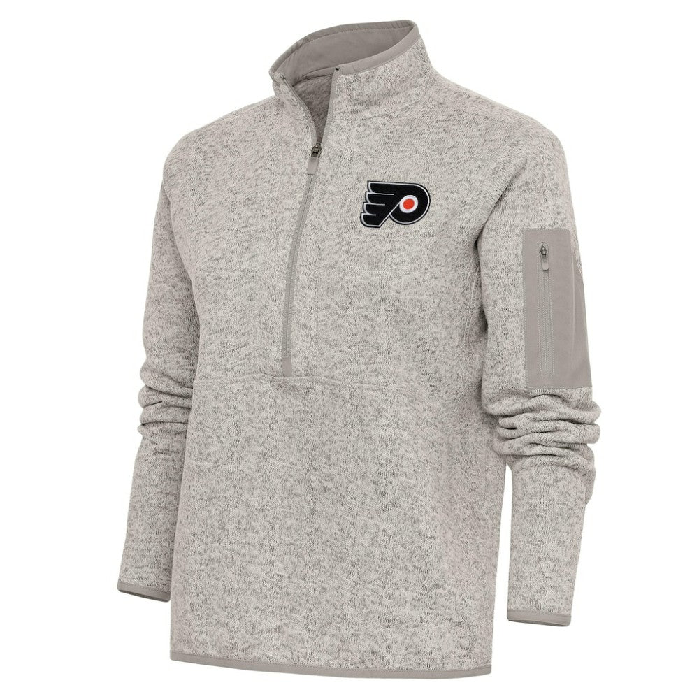NHL Philadelphia Flyers Antigua Women's Team Logo Fortune Quarter-Zip Jacket - Oatmeal