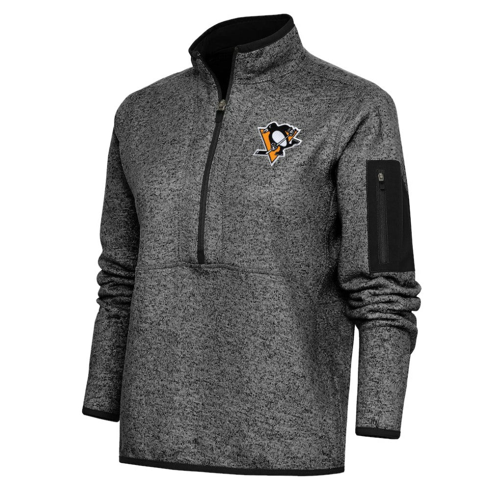 NHL Pittsburgh Penguins Antigua Women's Team Logo Fortune Quarter-Zip Jacket - Heather Black