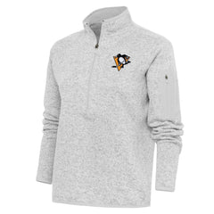 NHL Pittsburgh Penguins Antigua Women's Team Logo Fortune Quarter-Zip Jacket - Heather Gray