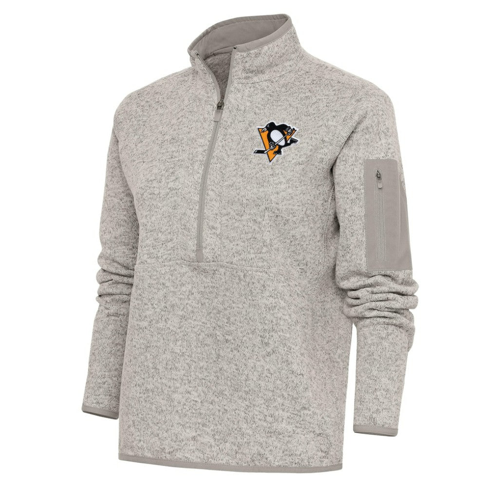 NHL Pittsburgh Penguins Antigua Women's Team Logo Fortune Quarter-Zip Jacket - Oatmeal
