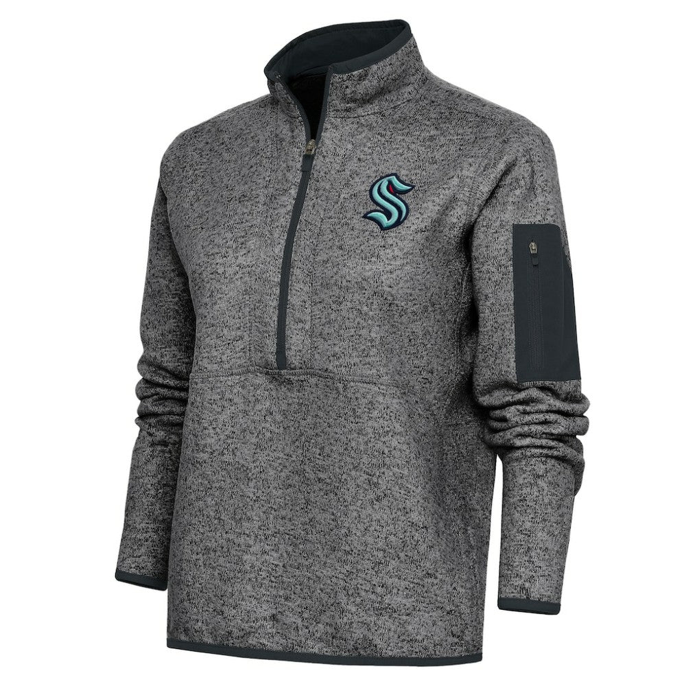 NHL Seattle Kraken Antigua Women's Team Logo Fortune Quarter-Zip Jacket - Heather Charcoal
