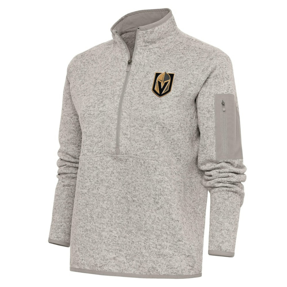 NHL Vegas Golden Knights Antigua Women's Team Logo Fortune Quarter-Zip Jacket - Oatmeal