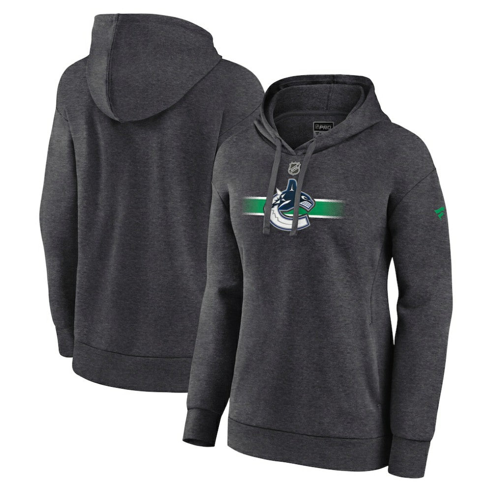 NHL Vancouver Canucks Fanatics Women's Authentic Pro Core Secondary Fleece Pullover Hoodie - Heather Charcoal