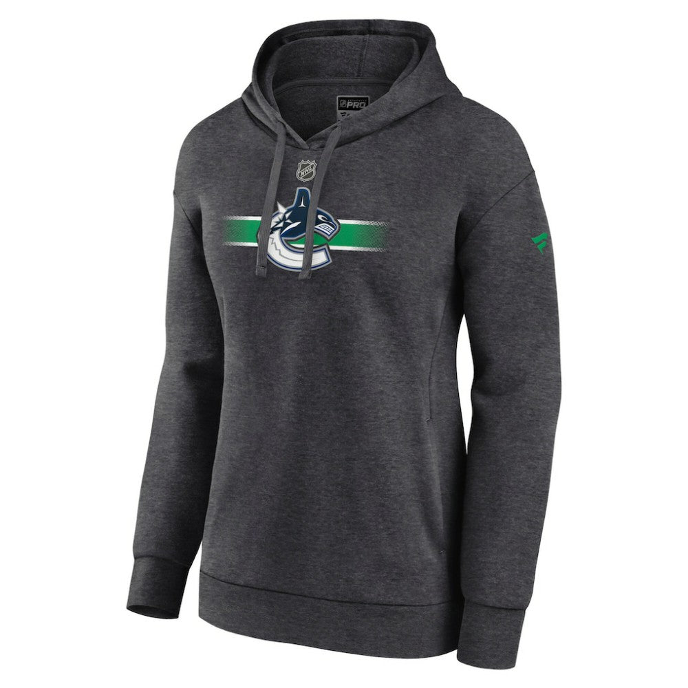 NHL Vancouver Canucks Fanatics Women's Authentic Pro Core Secondary Fleece Pullover Hoodie - Heather Charcoal