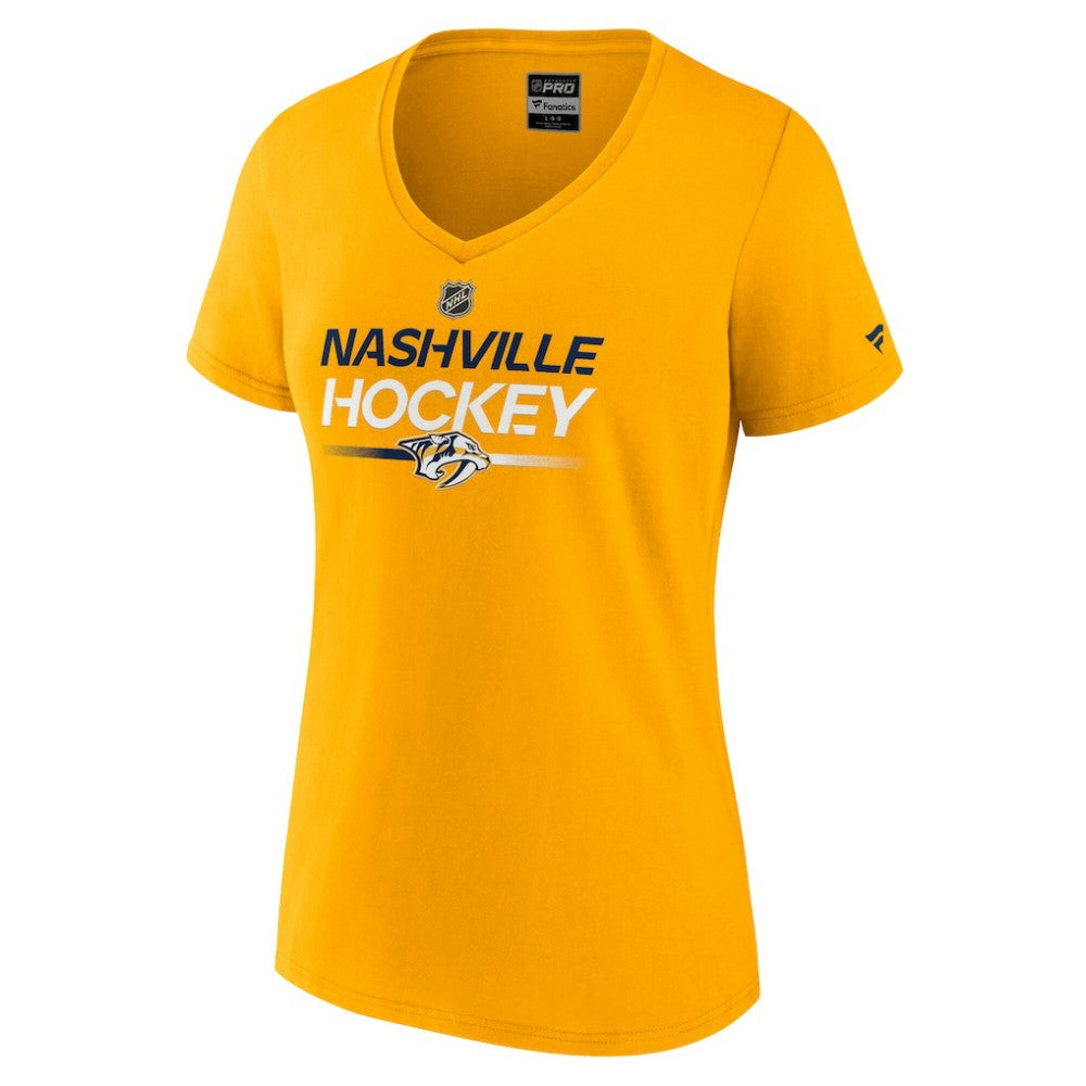 NHL Nashville Predators Fanatics Women's Authentic Pro Primary V-Neck T-Shirt - Gold