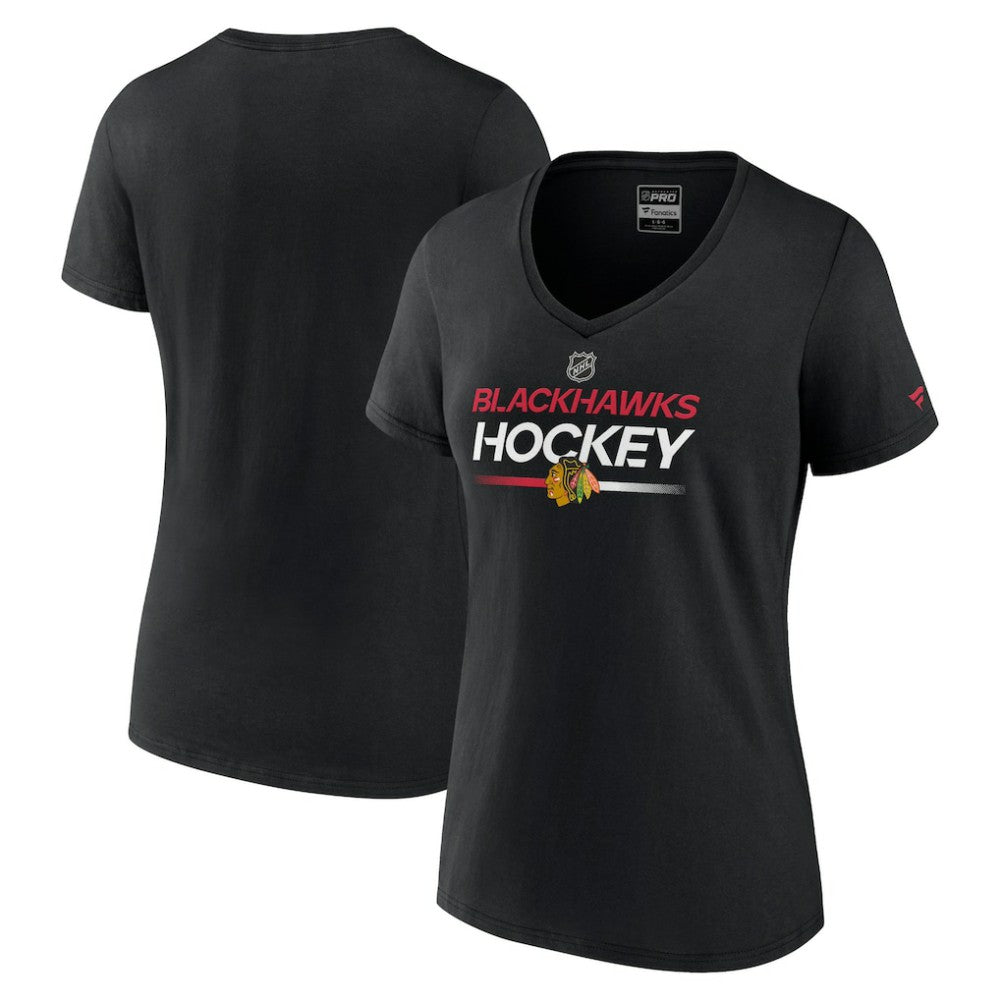 NHL Chicago Blackhawks Fanatics Women's Authentic Pro V-Neck T-Shirt - Black