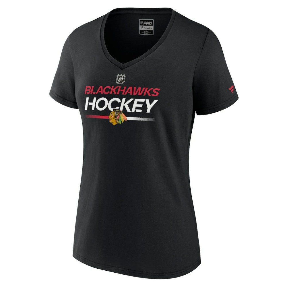 NHL Chicago Blackhawks Fanatics Women's Authentic Pro V-Neck T-Shirt - Black