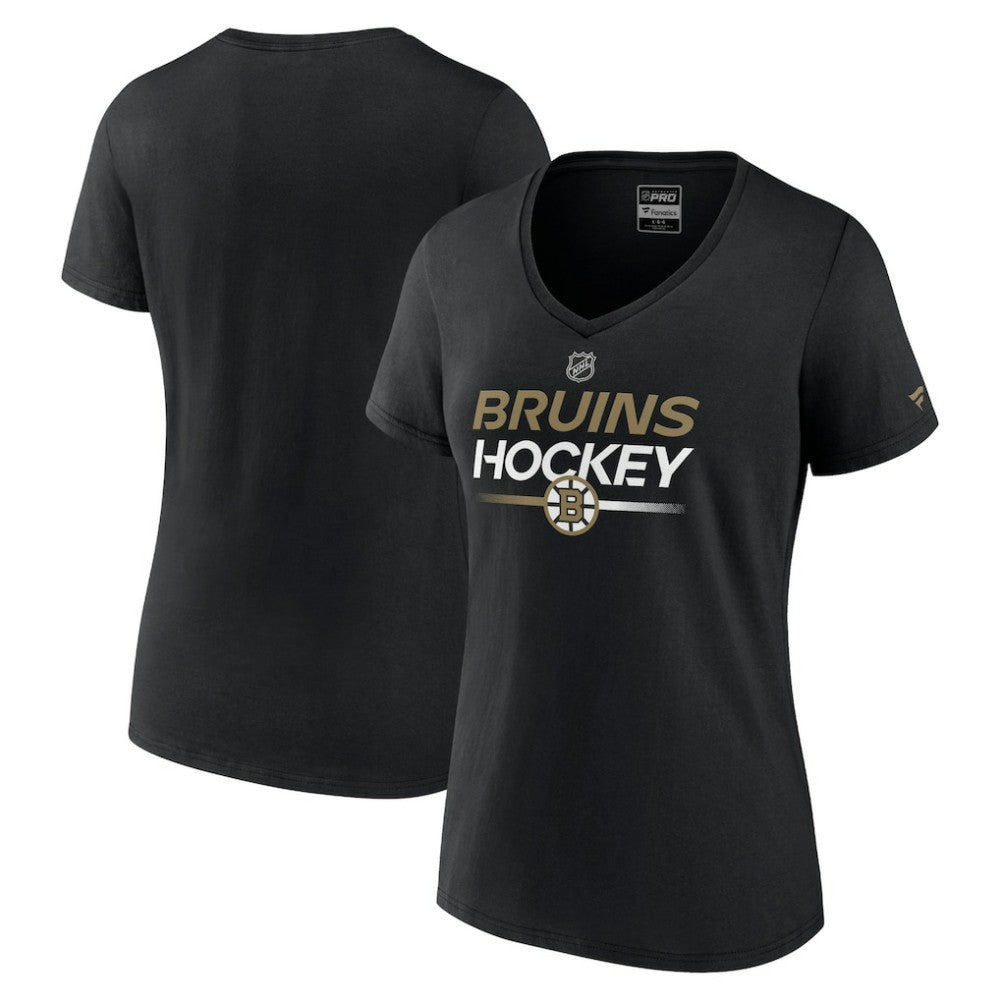 NHL Boston Bruins Fanatics Women's Authentic Pro V-Neck T-Shirt - Black