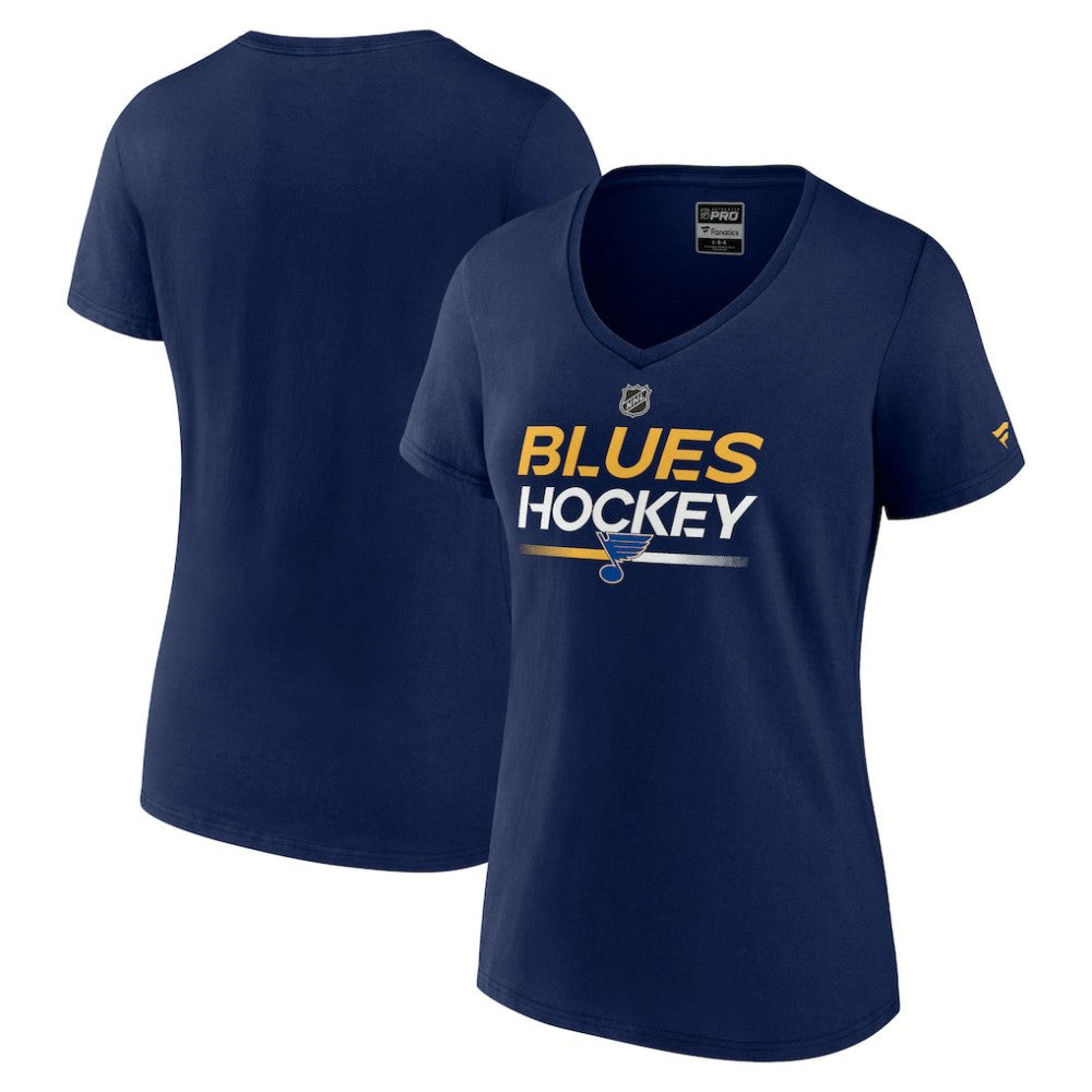NHL St. Louis Blues Fanatics Women's Authentic Pro V-Neck T-Shirt - Navy