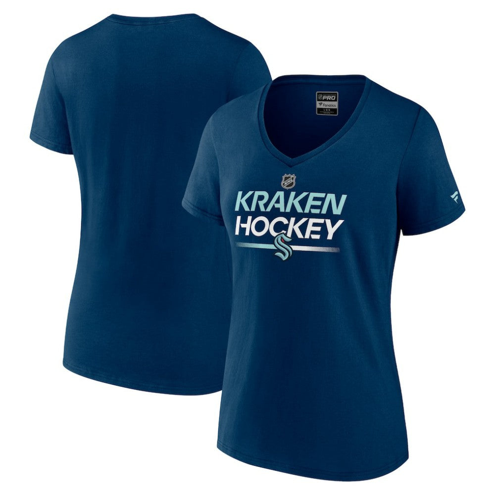 NHL Seattle Kraken Fanatics Women's Authentic Pro V-Neck T-Shirt - Deep Sea Blue