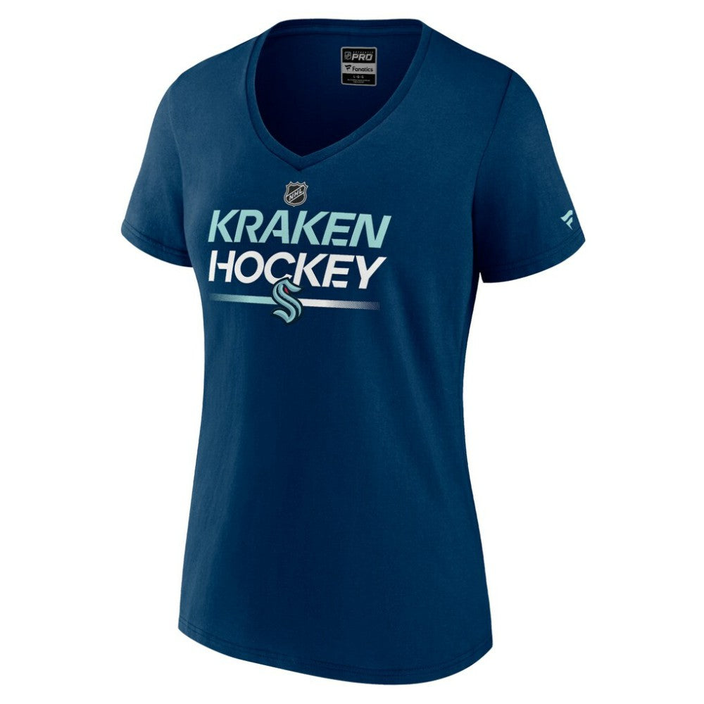 NHL Seattle Kraken Fanatics Women's Authentic Pro V-Neck T-Shirt - Deep Sea Blue