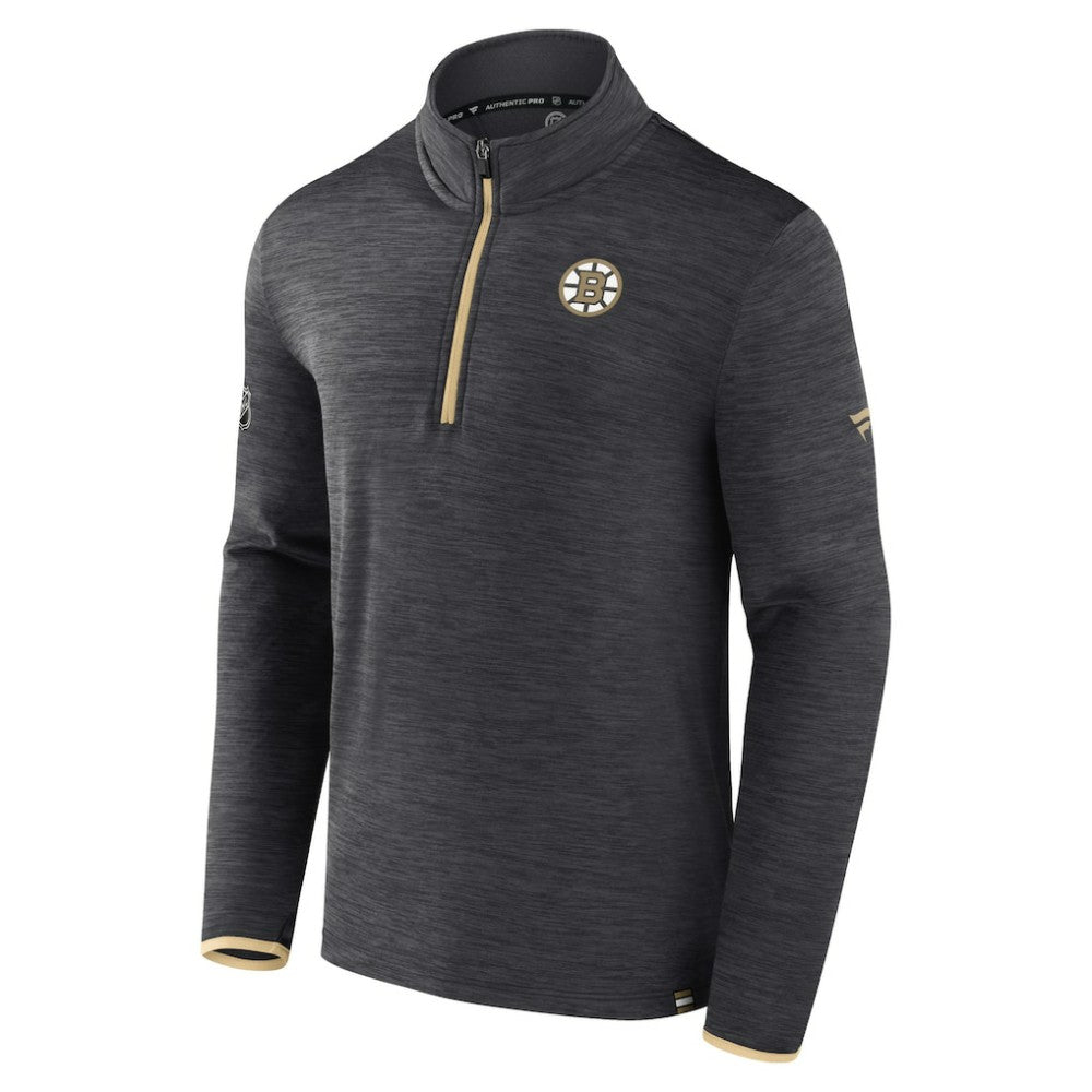 NHL Boston Bruins Fanatics Authentic Pro Quarter-Zip Pullover Top - Heather Charcoal