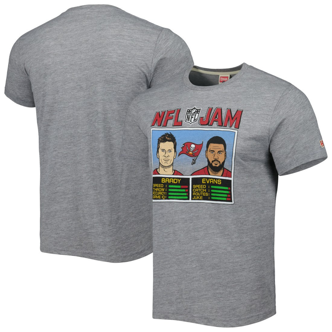 Tom Brady & Mike Evans Tampa Bay Buccaneers Homage Unisex NFL Jam Tri-Blend T-Shirt Heather Gray