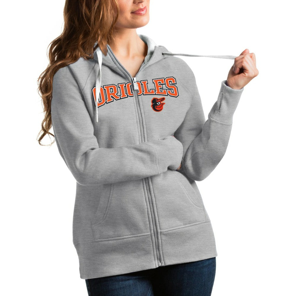 Baltimore Orioles Antigua Women's Team Logo Victory Full-Zip Hoodie - Heather Gray Hoodies