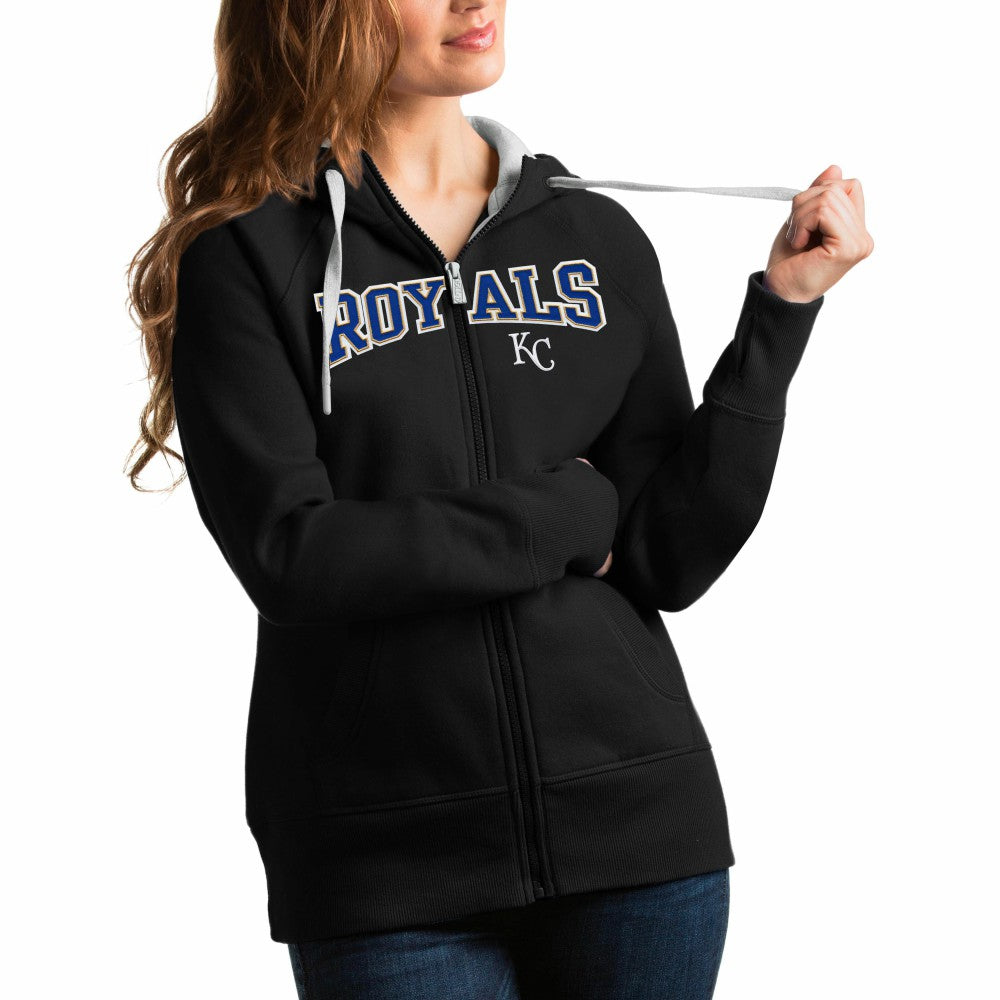 Kansas City Royals Antigua Women's Team Logo Victory Full-Zip Hoodie - Black Hoodies