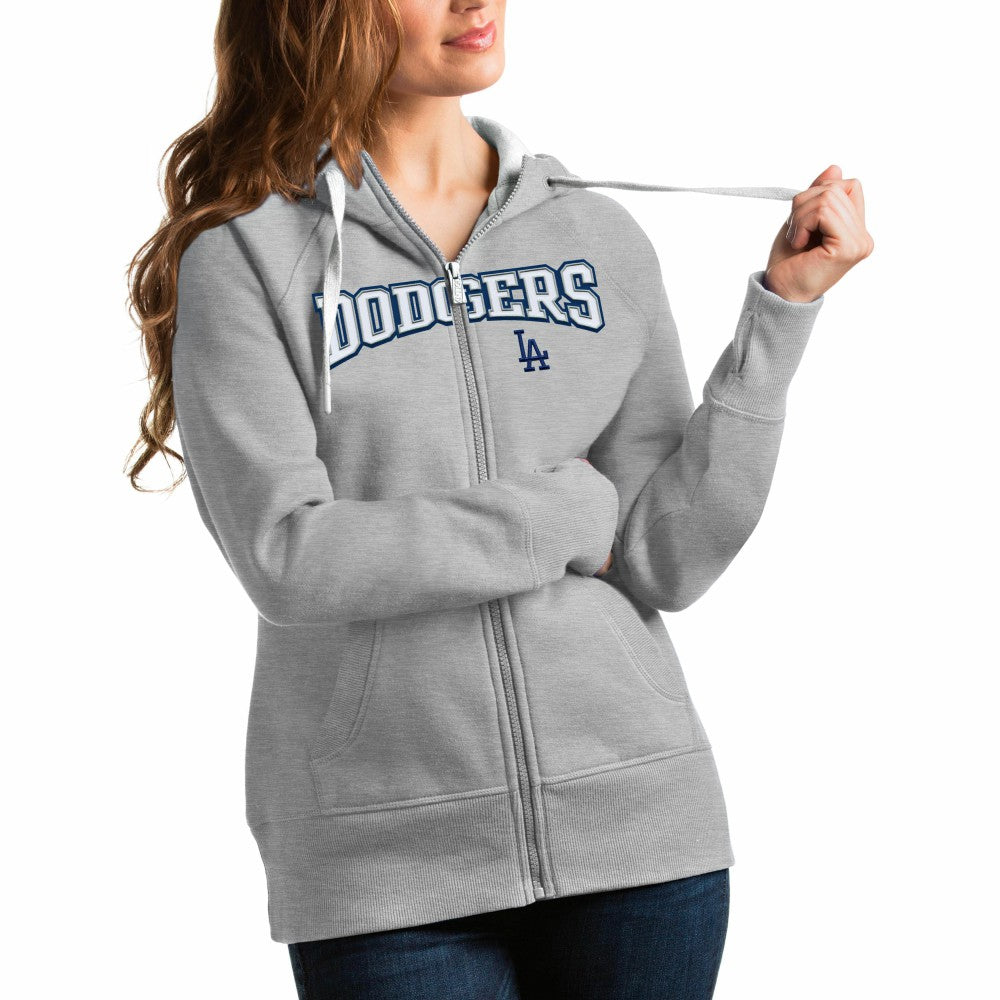 Los Angeles Dodgers Antigua Women's Team Logo Victory Full-Zip Hoodie - Heather Gray Hoodies