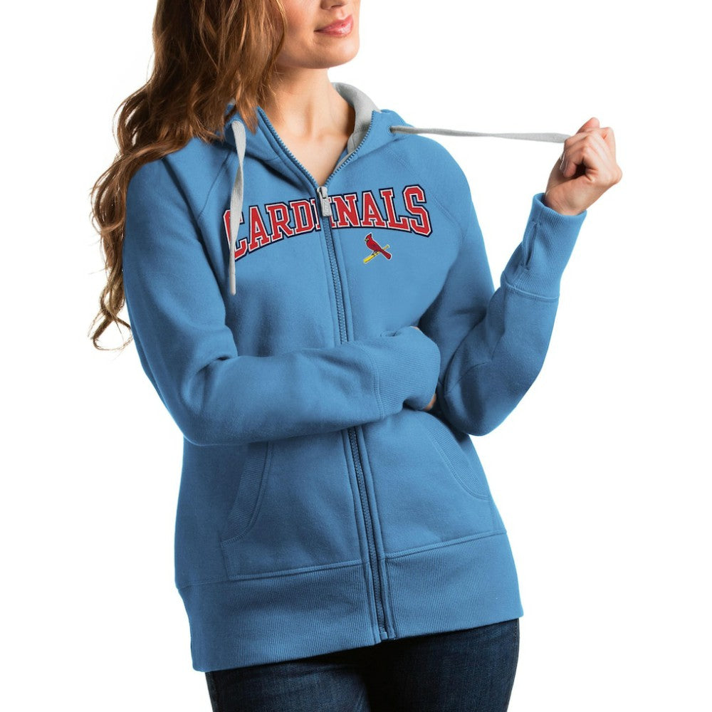 St. Louis Cardinals Antigua Women's Team Logo Victory Full-Zip Hoodie - Light Blue Hoodies