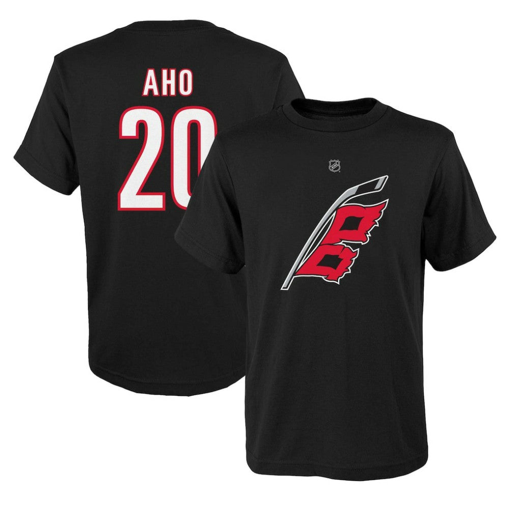 NHL Sebastian Aho Carolina Hurricanes Youth Player Name & Number T-Shirt - Black
