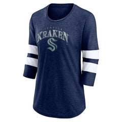 NHL Seattle Kraken Fanatics Women's Special Edition 2.0 Barn Burner 3/4 Sleeve T-Shirt - Heather Deep Sea Blue
