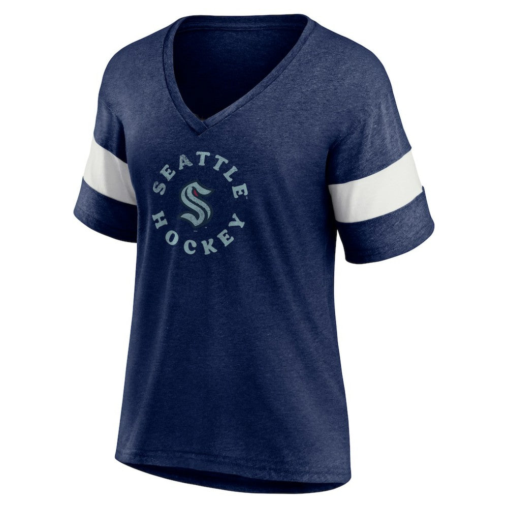 NHL Seattle Kraken Fanatics Women's Special Edition 2.0 Ring The Alarm V-Neck T-Shirt - Heather Navy