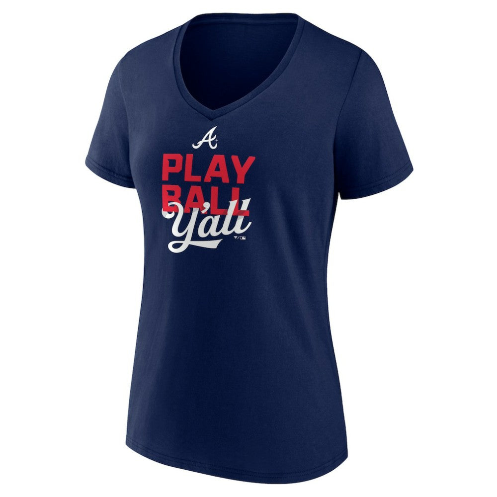 Atlanta Braves Women's Play Ball V-Neck T-Shirt - Navy T-shirts