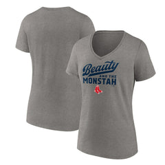 Boston Red Sox Women's Beauty And The Monstah V-Neck T-Shirt - Gray T-shirts
