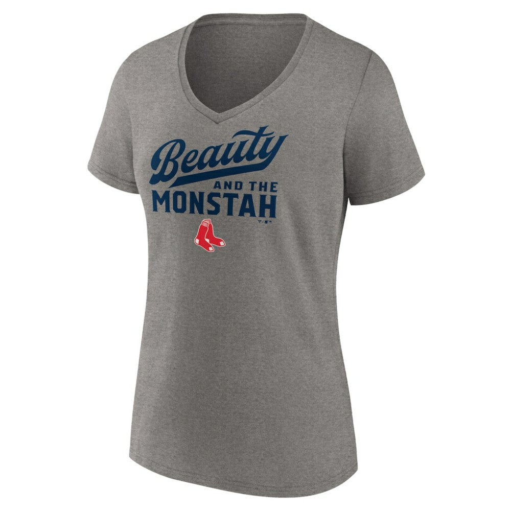 Boston Red Sox Women's Beauty And The Monstah V-Neck T-Shirt - Gray T-shirts