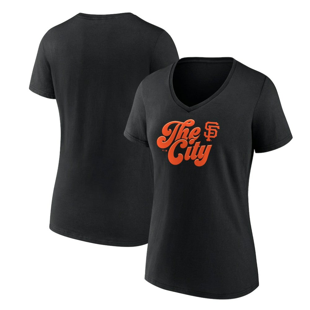 San Francisco Giants Women's Scripty City V-Neck T-Shirt - Black T-shirts