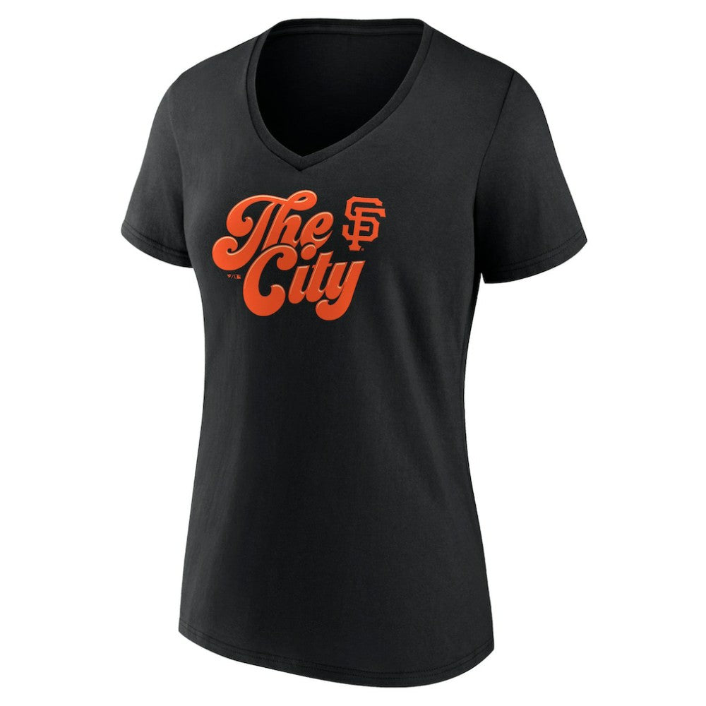 San Francisco Giants Women's Scripty City V-Neck T-Shirt - Black T-shirts
