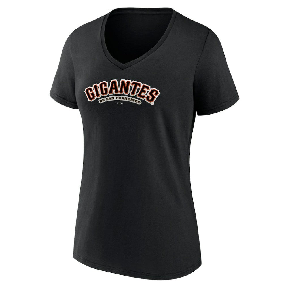 San Francisco Giants Women's Spanish Logo V-Neck T-Shirt - Black T-shirts