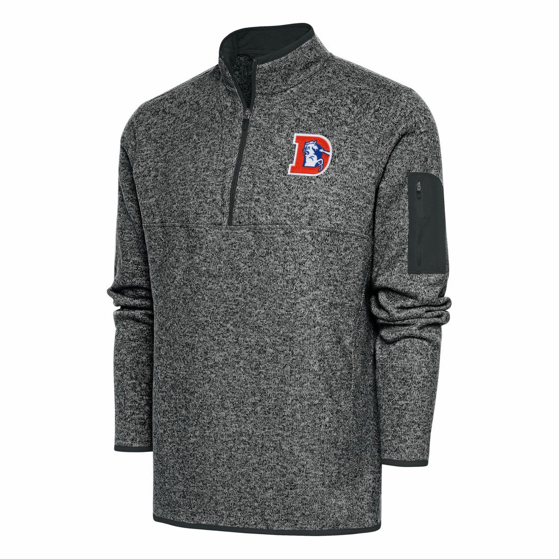 Denver Broncos Antigua Throwback Fortune Quarter-Zip Pullover Jacket Heather Charcoal