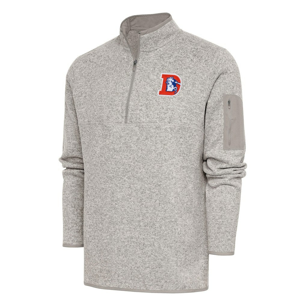 Denver Broncos Antigua Throwback Fortune Quarter-Zip Pullover Jacket Oatmeal