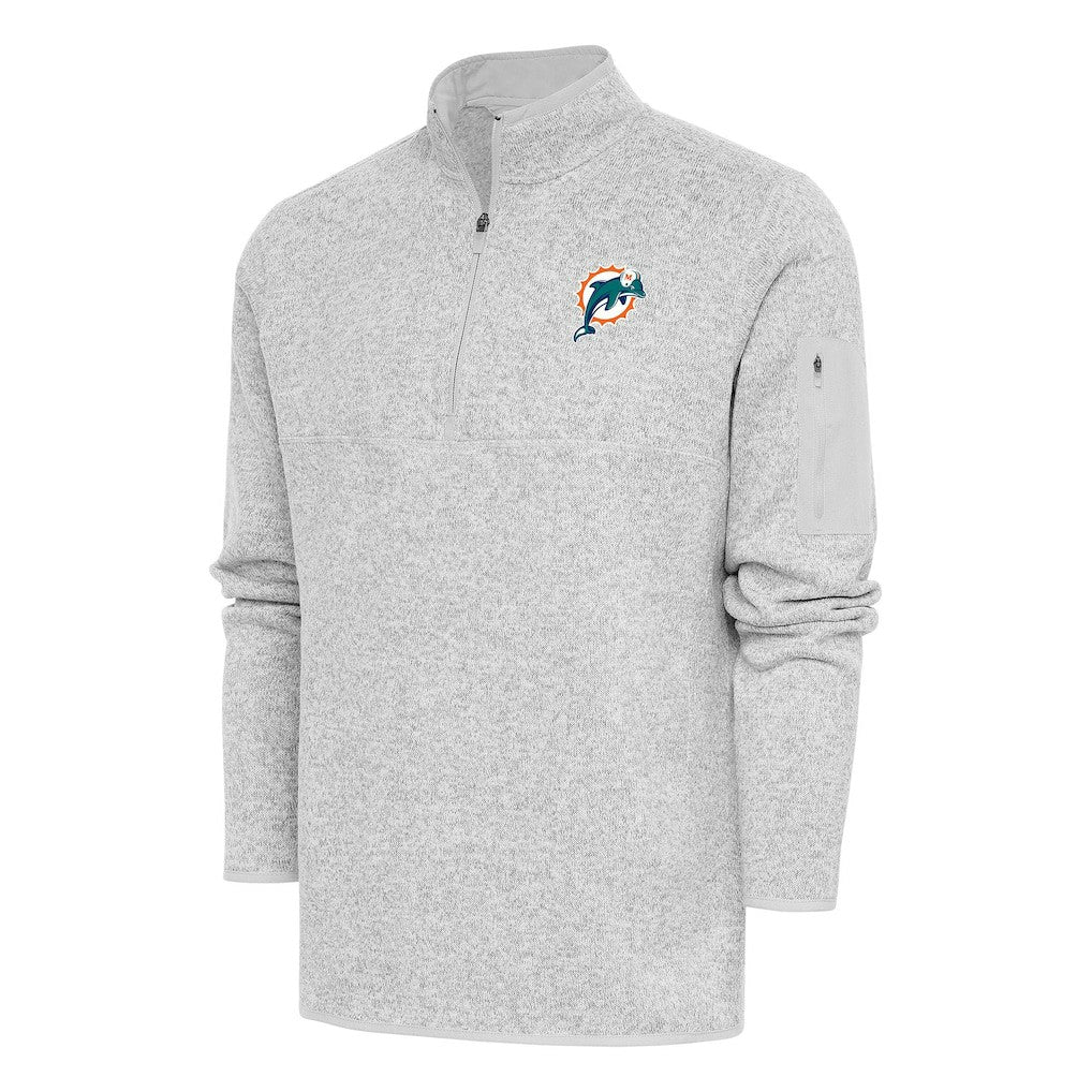 Miami Dolphins Antigua Throwback Fortune Quarter-Zip Pullover Jacket Heather Gray